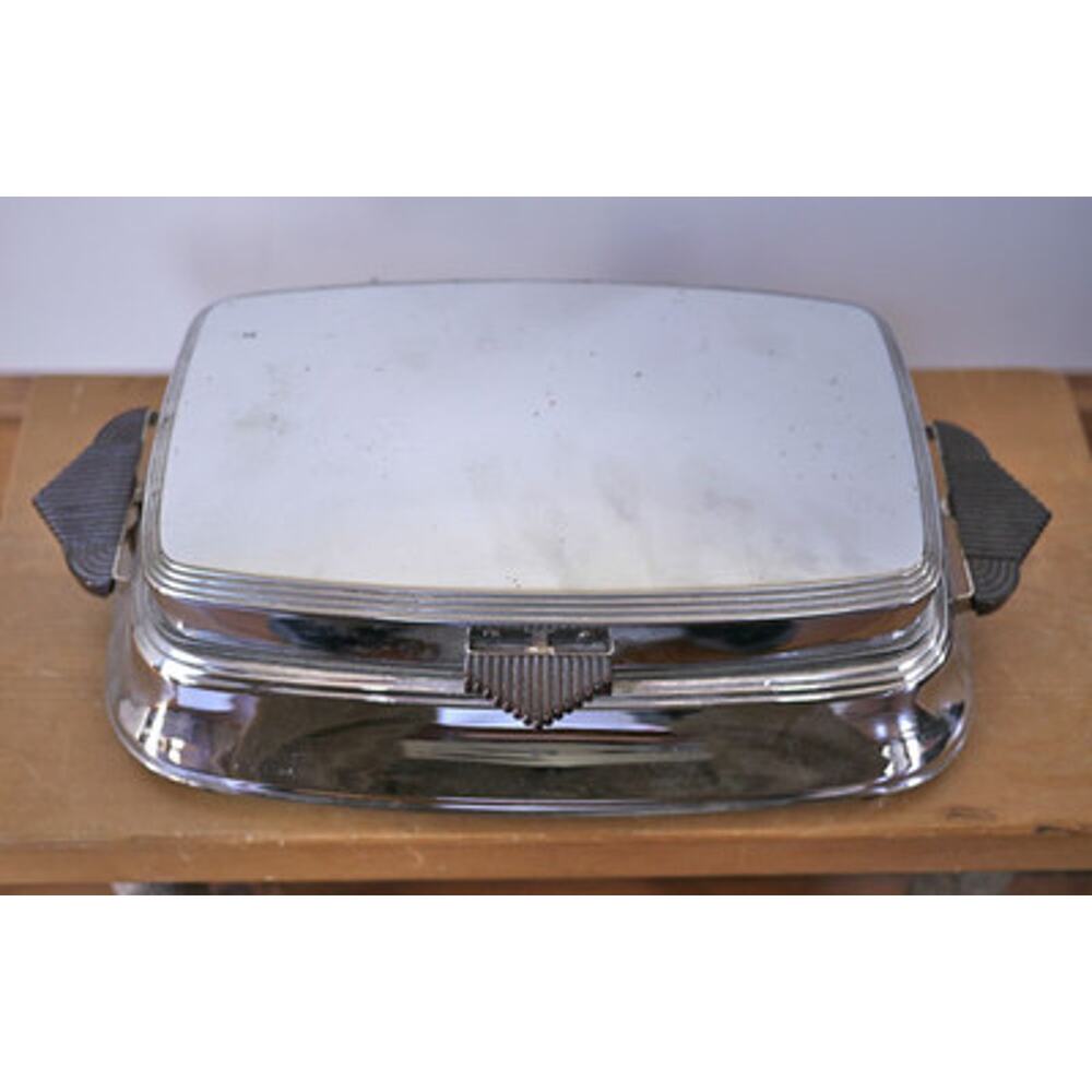 Vintage 40s FOSTORIA Bersted Chrome & Bakelite Art Deco Grill Griddle 500w USA